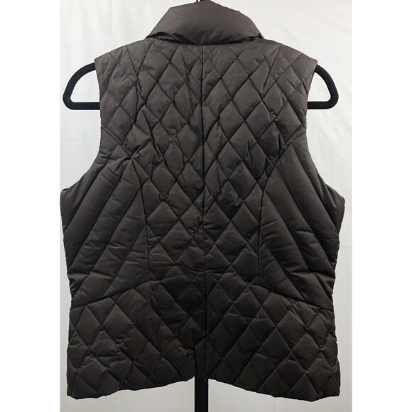 Tommy Hilfiger Puffer Vest Women Petite S Brown Down Feather Fill Jacket Pocket - Picture 2 of 11